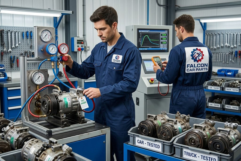 Technical staff pressure testing used AC evaporator coils for leaks in a water tank