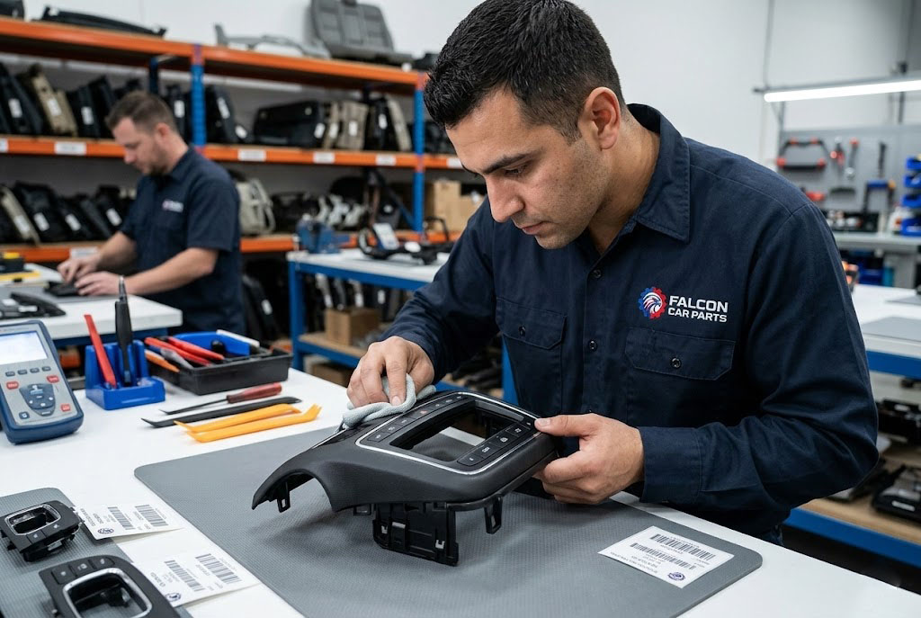 Close up of a tested used dash bezel with clean trim surface