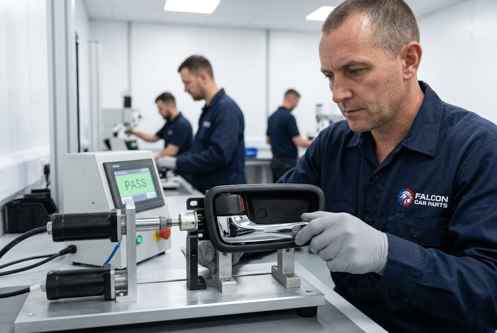 Tested used interior door handle assembly with chrome finish