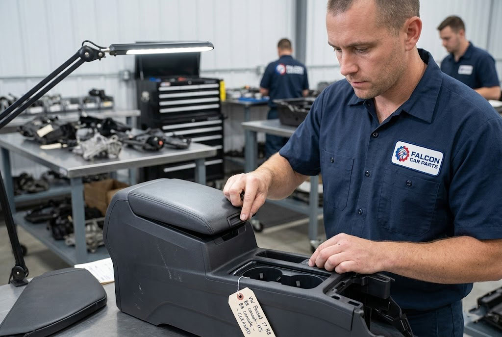 Clean used OEM front center console with armrest