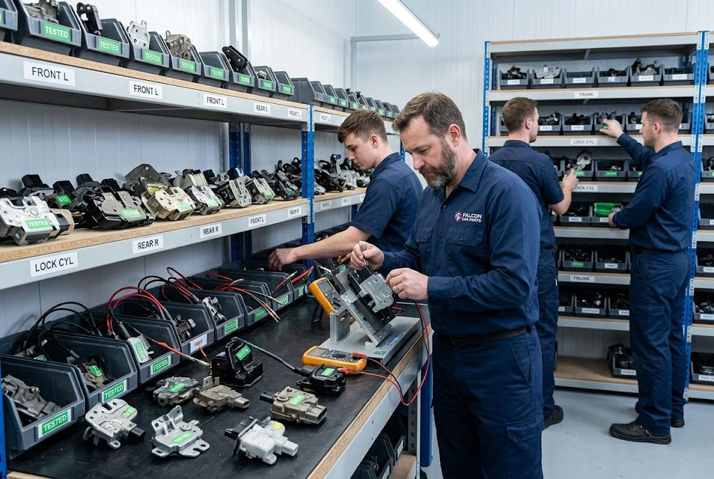 Collection of tested OEM used car door latches and trunk locks