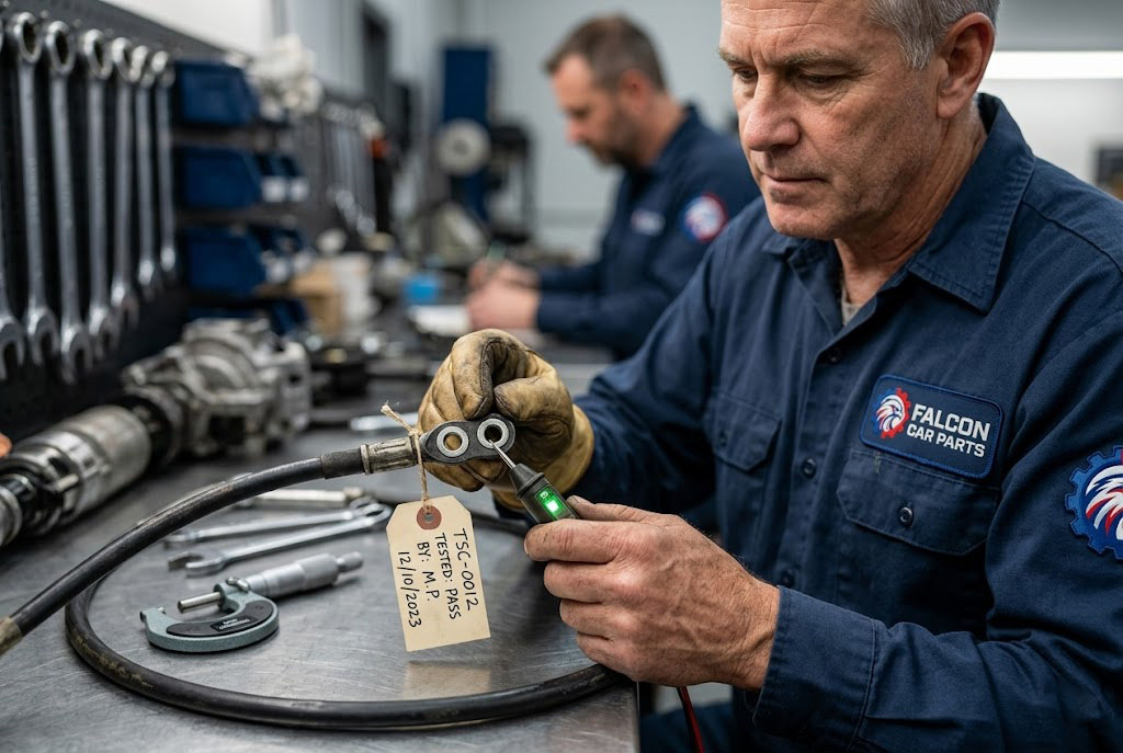 Close up of a tested used transmission shifter cable with intact eyelets