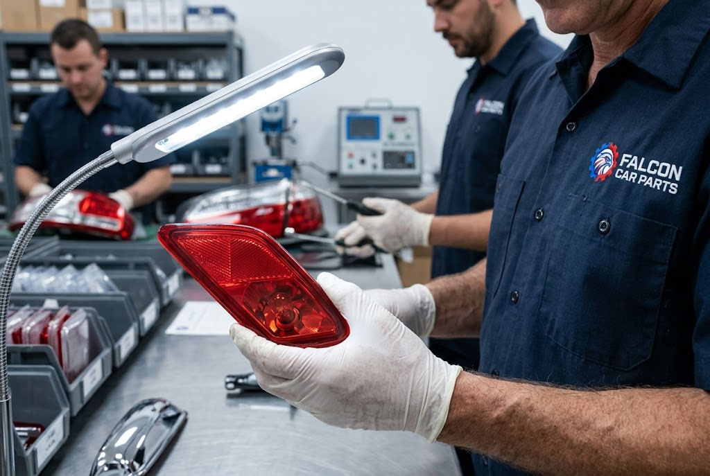 Close up of a clean used rear side marker light lens