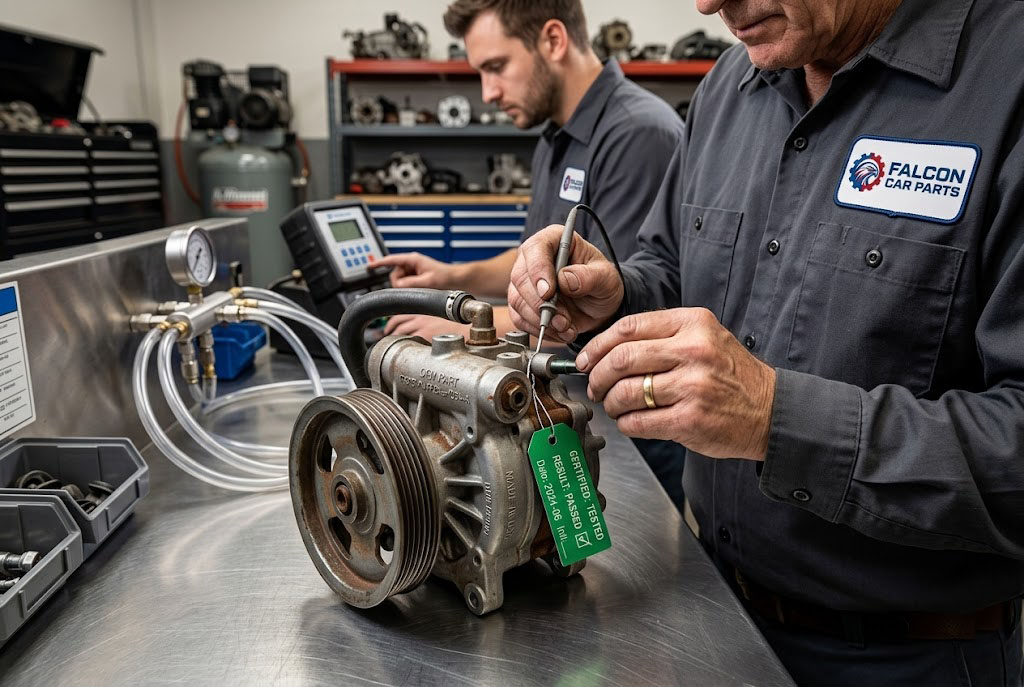 Close up of a clean, tested used OEM smog pump assembly