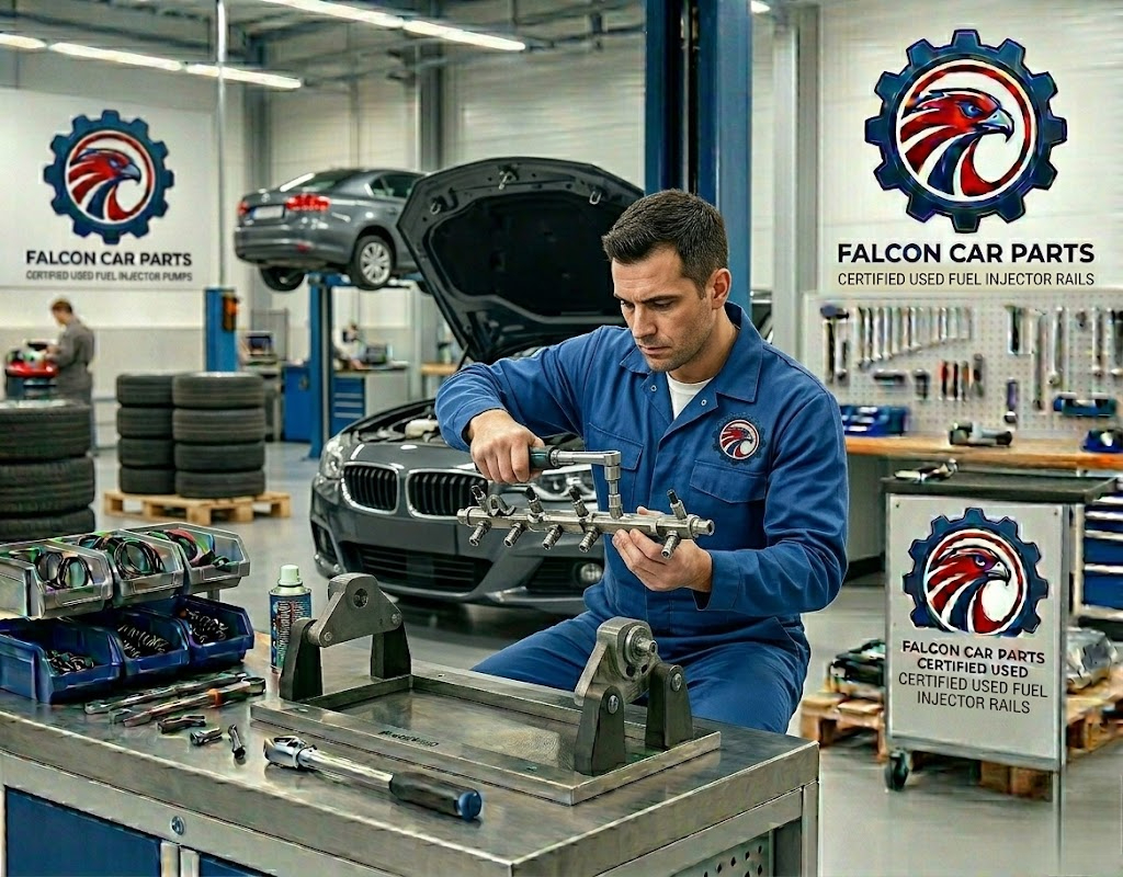 Tested used fuel injector rail with clean ports and intact mounting brackets