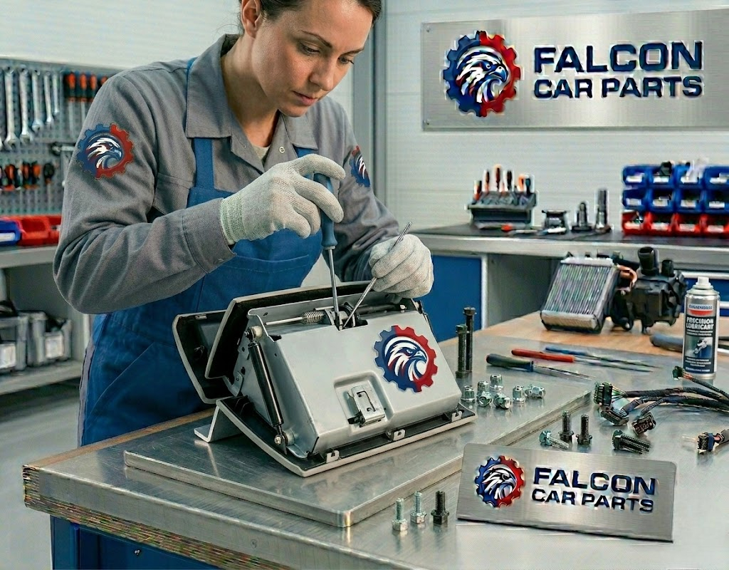 Inspected used glove box assembly showing clean interior and functional latch