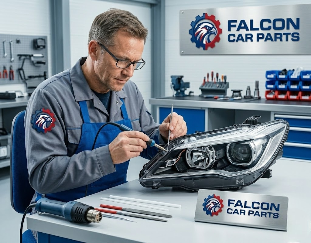 Quality inspected used headlight housing bucket showing intact mounting bosses