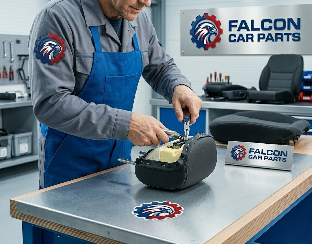 Inspected used car headrest showing clean leather and straight mounting posts