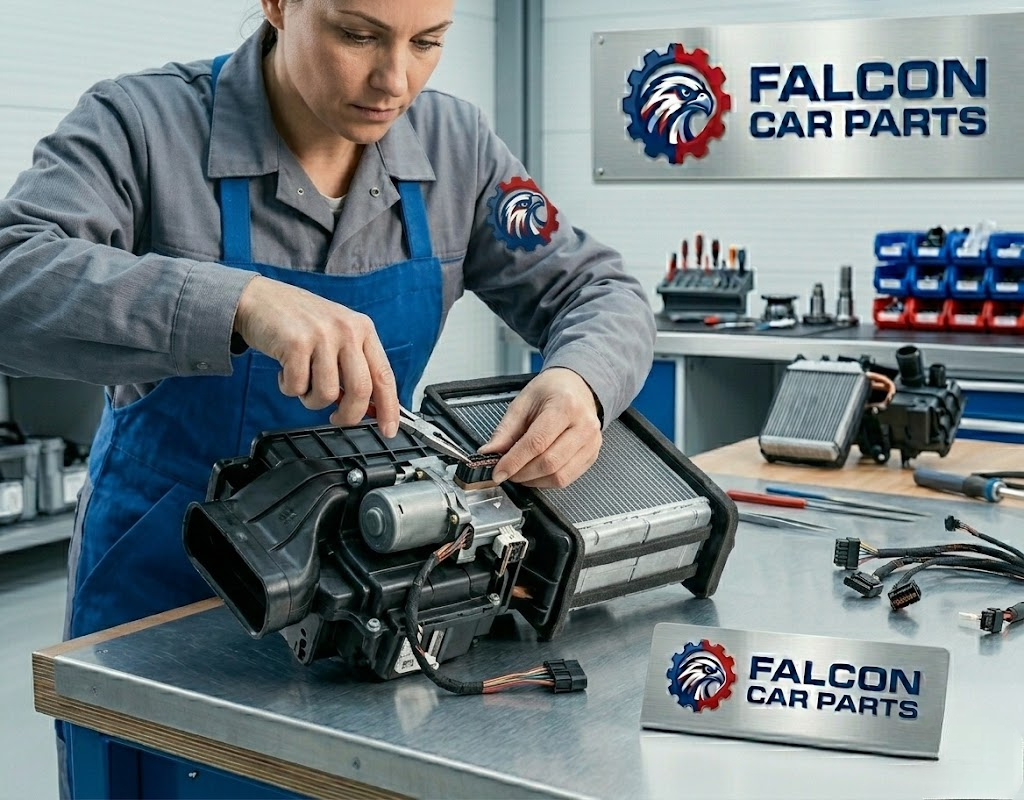 Tested used car heater assembly showing clean plastic housing and actuators