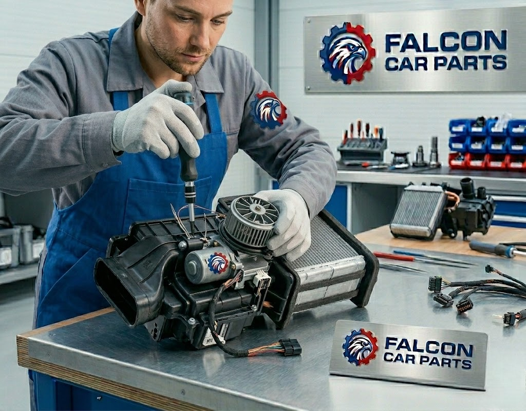 Technical staff bench-testing a used heater blower motor