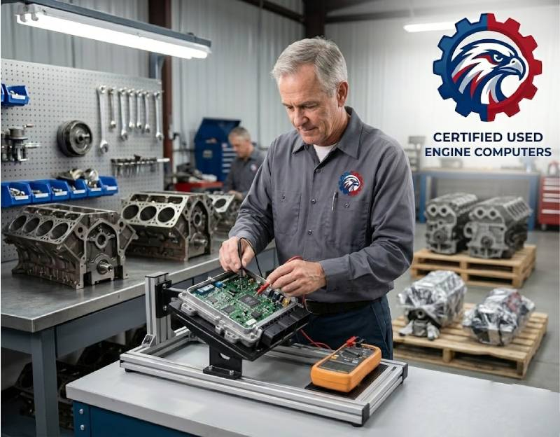 Automotive technician inspecting an engine control module
