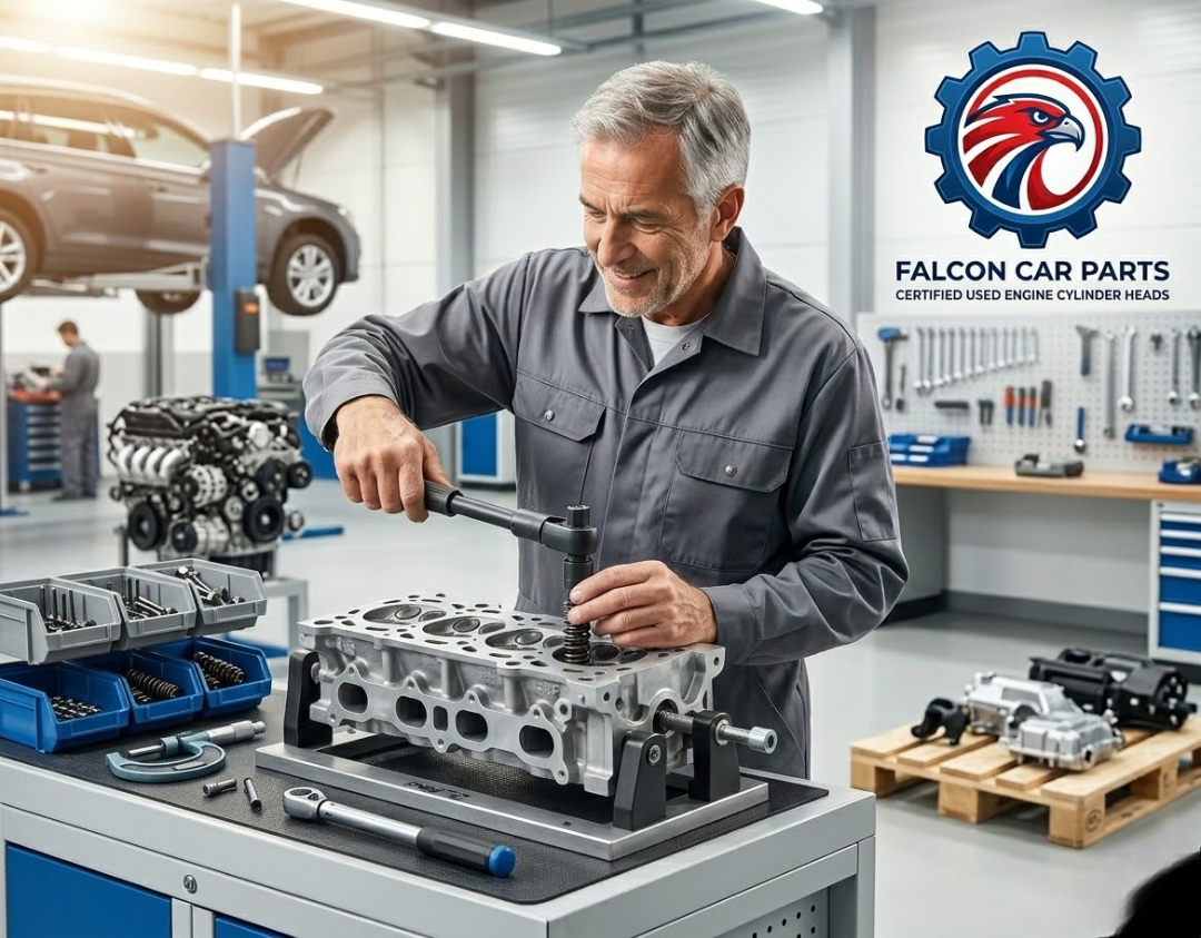 Inspected used engine cylinder head with clean deck surface