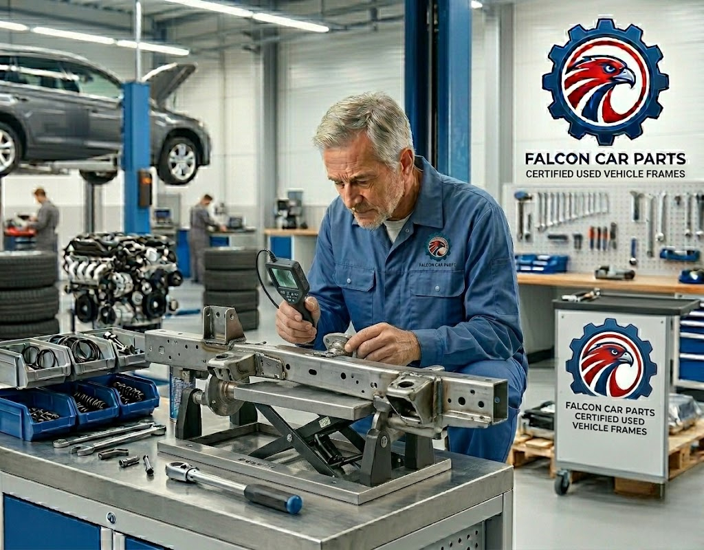 Certified used vehicle frame showing clean rails and mounting perches