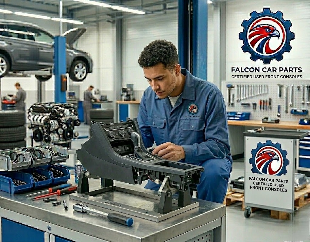 Tested used center console with clean armrest and functional cup holders