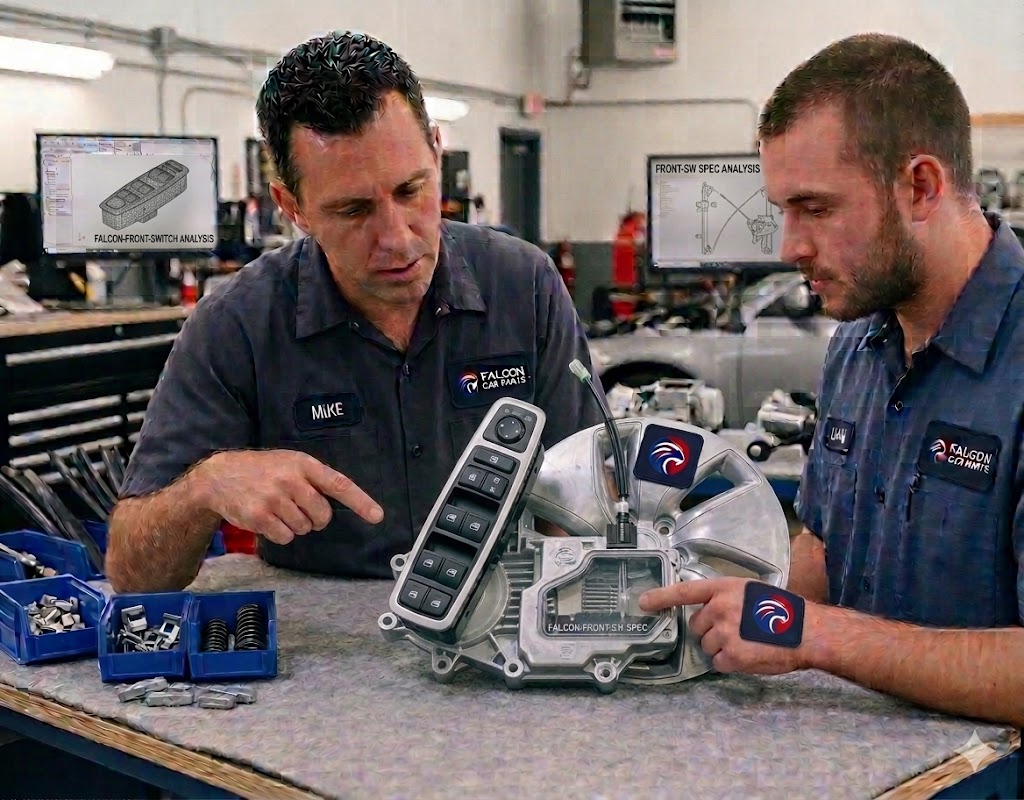 Technician testing an OEM master window switch panel