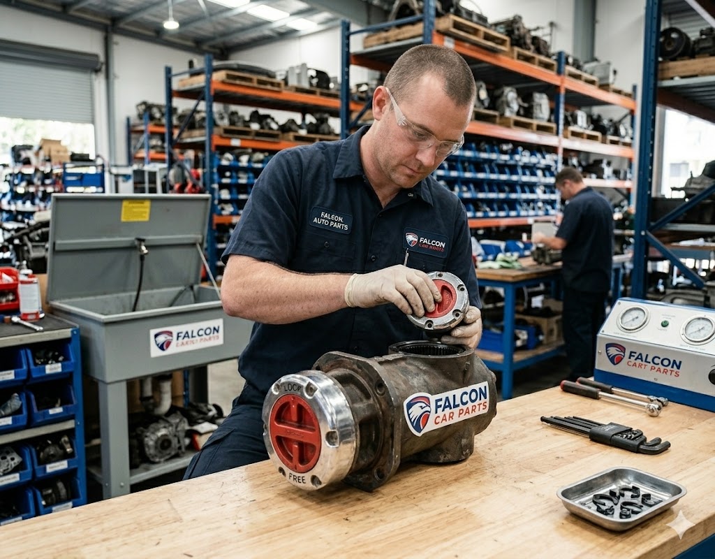 Tested used lockout hub showing clean splines and manual engagement dial
