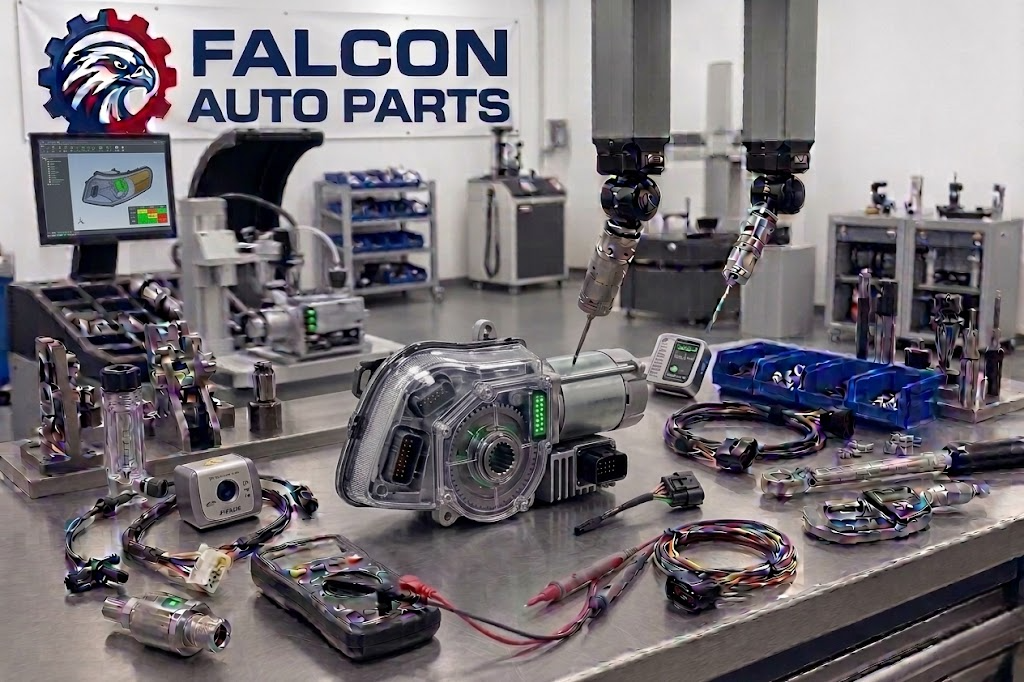 Technical staff inspecting used turn signal assemblies