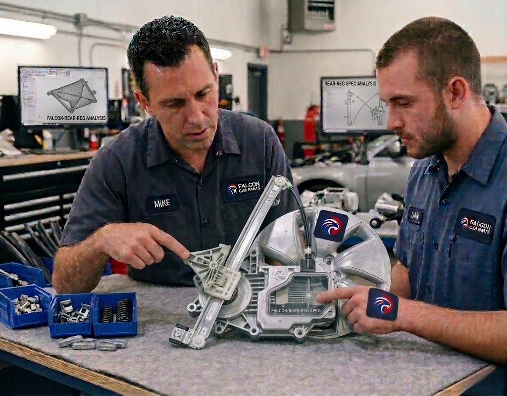 Technical inspection of a rear window regulator assembly